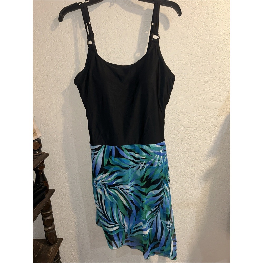 Silhouette Solutions Women's Bathing Suit Dress Size 16 Black Floral One Piece